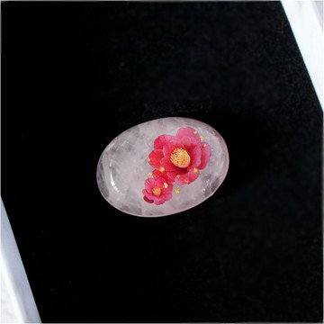 馬尾夾 天然石玫瑰石英與山茶花、金澤箔飾馬尾夾 腰帶裝飾扣 胸針