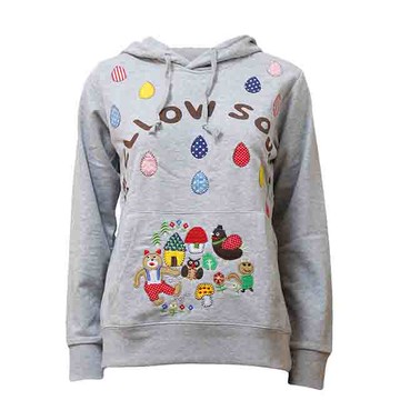 日系甜美拼布帽T-09與貓共舞(灰)