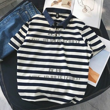 條紋polo衫男短袖日系潮流百搭帥氣純棉翻領半袖t恤寬松體恤夏季【雲木雜貨】