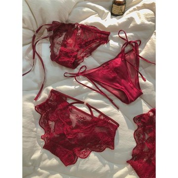 法式鏤空綁帶本命年系帶女士蕾絲紅色內褲女2025新款純欲薄款性感