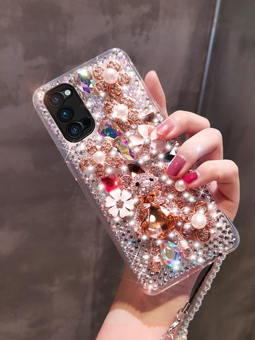 opporeno5手機殼帶鉆女款reno5pro個性創意5g版滿鉆奢華高檔時尚reno5pro+全包防摔帶掛繩寶石保護套網紅新款