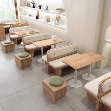 原木風甜品咖啡廳奶茶店靠墻長條凳網紅商用西餐廳卡座沙發組合 8143