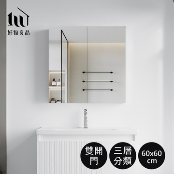 【好物良品】雙開門封閉壁掛式304不鏽鋼收納鏡櫃 (60x60x13cm)