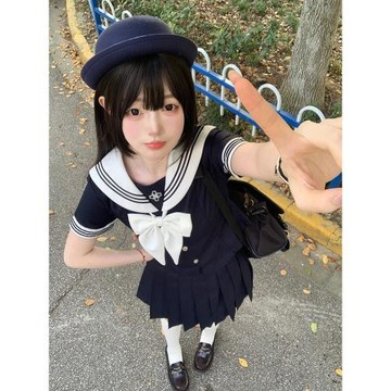 原創水手服【小時夏】日系JK收腰款水手服學院風制服套裝女秋短袖