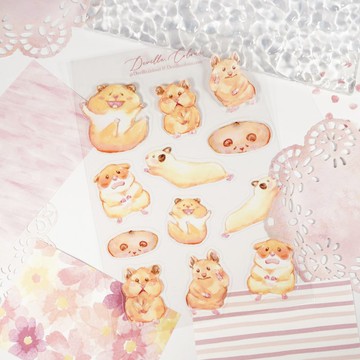 【可愛倉鼠】水彩插畫 白墨PET貼紙 手帳 透明 軟萌 小動物 熊仔