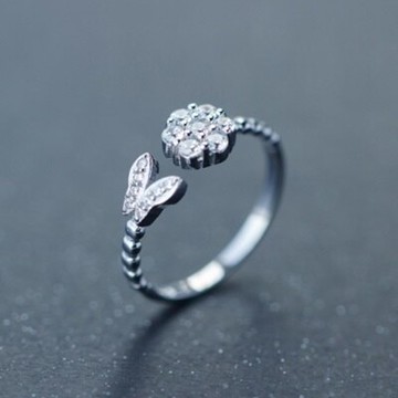 925純銀戒指鑲鑽開口戒-經典氣質蝴蝶花朵情人節生日禮物女飾品73dt715【獨家進口】【米蘭精品】