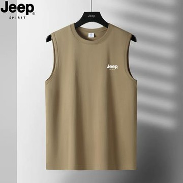 JEEP SPIRIT純棉背心男士夏季寬肩汗衫運動全棉無袖男款坎肩T恤衫