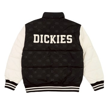 Dickies男款黑色防潑水滿版小Logo印花撞色衣袖休閒外套|DK0A87FABLK