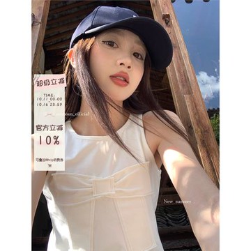 馨幫幫自制街頭辣妹無袖背心女夏外穿2026新款純色修身蝴蝶結上衣