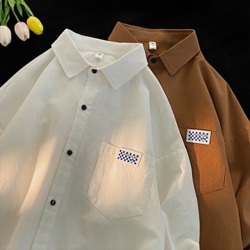 工裝襯衫男美式復古春秋外套2025年潮牌寬松休閑上衣男士長袖襯衣