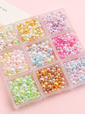 珠珠材料💎 高亮ABS無孔仿珍珠彩色圓珠子散珠diy手作化妝盒填充珠裝飾品配件