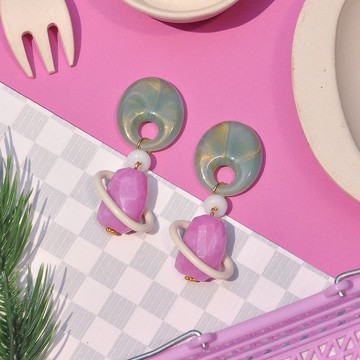 優雅粉紫星球環耳環/ 壓克力耳環