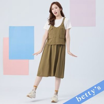 betty’s貝蒂思　假兩件吊帶鬆緊腰洋裝(卡其)