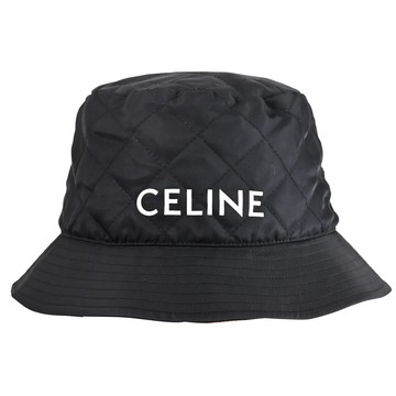 CELINE 品牌LOGO菱格紋撞色尼龍漁夫帽.黑/橘