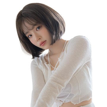 女性用蕾絲前額手工全頂假髮 空氣瀏海中長鮑伯頭 記憶人造絲  1個  自然黑