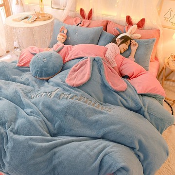 冬季珊瑚絨四件套法蘭絨加厚水晶絨雙面加絨被套床單公主風三件套