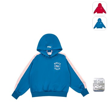 【FILA】KIDS 女童款 吸濕排汗 長袖連帽T恤-復古藍 5TEY-8422-BU