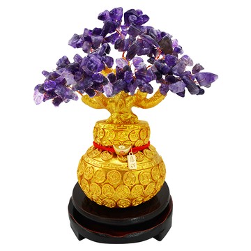 命運好好玩 貴氣雲集紫晶搖錢樹組合，附贈鴻運線，財庫符  紫色 + 金色  1組