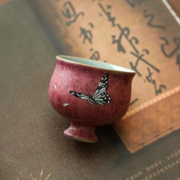 萬花復古窯變高足主人杯女士喝茶陶瓷茶杯單杯功夫茶口杯茶盞