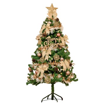 摩達客台灣製5尺/5呎(150cm)豪華型裝飾綠色聖誕樹/檳金白大雪花金果球系全套飾品組不含燈/本島免運費