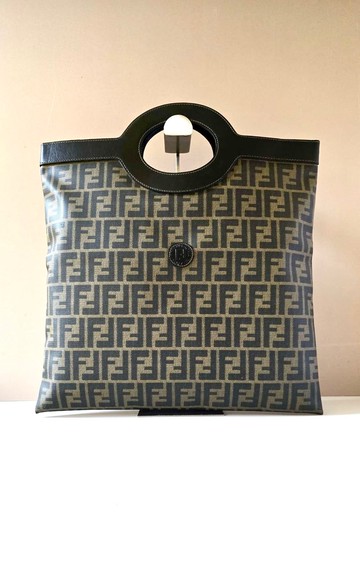 絕版古董包 稀有Fendi黑咖啡色老花托特包 中古包 皮革包 手提包