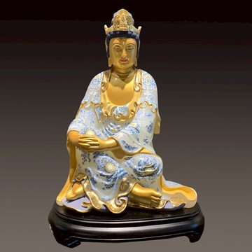 天然阿富汗白玉原石整料 自在觀音像 觀音菩薩手工雕刻手工彩繪