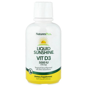 NaturesPlus, Liquid Sunshine®，維生素 D3，熱帶柑橘味，16 液量盎司（473.18 毫升）