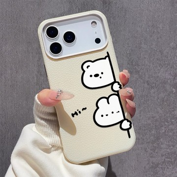 探頭可愛兔子 適用iPhone17promax手機殼 蘋果16柔軟親膚15plus大孔14皮紋13軟殼12/11保護殼