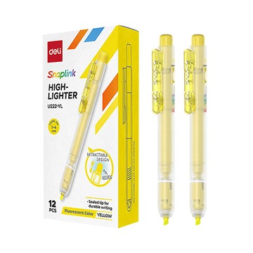 得力Deli按壓螢光筆/EU222-YL/黃色