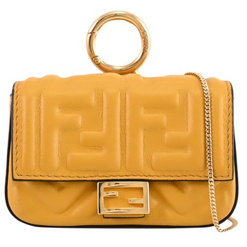 FENDI 7AR844 FF LOGO質感NAPPA皮革可斜背式鑰匙卡片包.黃