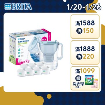 【BRITA官方】[共7芯] Style永續純淨濾水壺 冰川藍3.6L+MAXTRA PRO濾芯 全效型x7