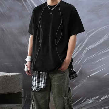 【AMERO】男裝 女裝 短袖圓領Ｔ恤 金屬十字星 麂皮絨 反光