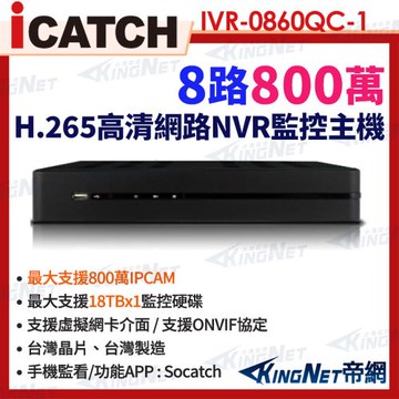 ICATCH 可取 IVR-0860UC-1(以新版IVR-0860QC-1寄出) 8路 無POE NVR網路型錄影主機 帝網KingNet