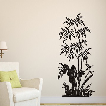 墨竹石竹墻貼紙 客廳玄關書房背景中式中國風裝飾墻貼 走廊裝飾貼1入