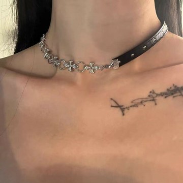 【台灣公司 可打統編】免運 小眾十字架choker項鏈高級朋克辣妹黑色皮帶拼接鏈條項鏈禁欲頸鏈 可開發票 全館五折 工廠現貨直銷 新品特價 z9211