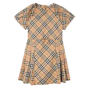 BURBERRY Kids 褶飾格紋抽繩洋裝