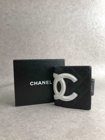 【日本直送 名牌中古包】CHANEL 香奈兒 康朋線 皮夾 黑色 雙 C logo 皮革 雙摺 vintage 古董 bggtt6