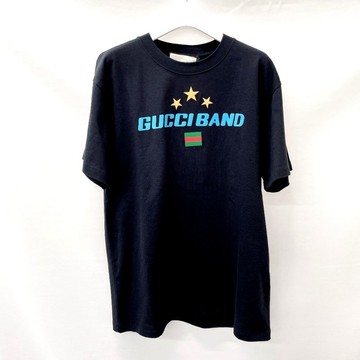 【日本直送 中古美品】GUCCI 古馳 短袖 T 恤 棉 黑色 GUCCIBAND 全新未使用品