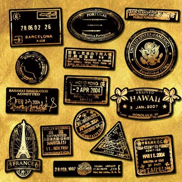 金色復古印章郵戳拉桿箱行李箱個性筆記本電腦防水貼紙 墻貼 柜子