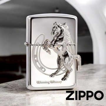 ZIPPO 勝利之駒防風打火機 終身保修 馬匹奔騰 銀色金屬質感 馬蹄鐵圖案 威武姿態 ZA-5-239