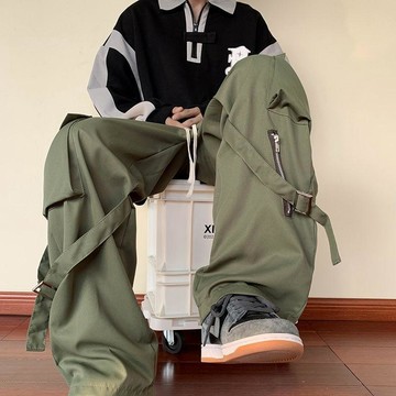 春夏薄款寬鬆直筒工裝褲ins潮牌美式vibe男女休閒闊腿設計感褲子