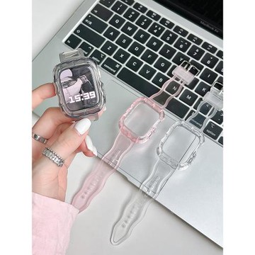 樂雨適用iwatch11/10/9/8/7蘋果手表s9表帶6代保護殼5橡膠apple watch冰川透明夏季男硅膠一體式女款s8保護套