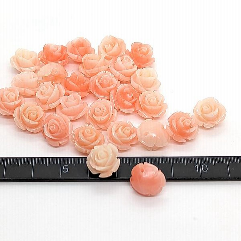 フラワービーズ 合成 珊瑚 薔薇 13mm 6個 ライトサーモン系 鮭