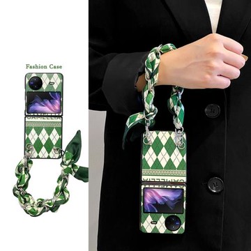 適用于vivoxflip手機殼折疊屏皮紋殼翻蓋綠菱格英文ins小清新網紅日韓風高級感女VIVO xflip保護套新款防摔