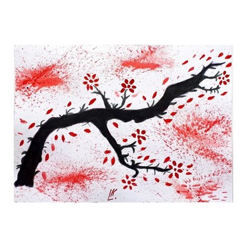 亞洲花卉，櫻花，櫻花樹畫作，賞櫻畫