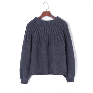 春季女裝時尚韓版慵懶風圓領套頭落肩袖性感露背系帶寬松毛衣