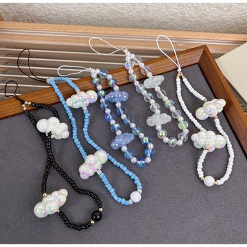 INS風新款韓國明星Lisa同款極光云朵串珠短款手機鏈掛繩手機掛件