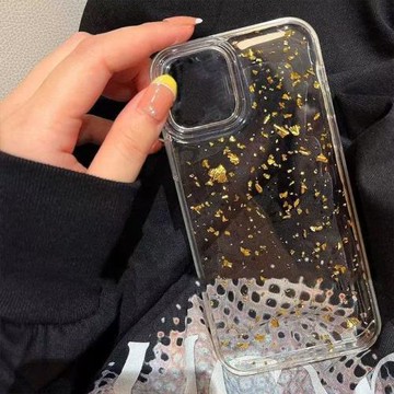 金箔亮片適用蘋果16promax滴膠全包手機殼iphone15promax硅膠透明軟邊14pro防摔13/12硬殼11大孔保護套