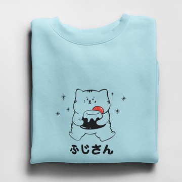 Xmas Fuji Cat 刷毛 大學T 中性版 水藍  貓咪富士山聖誕秋冬限定