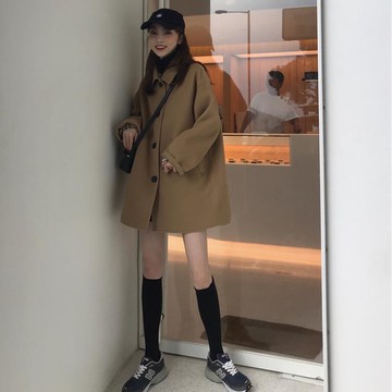 氣質百搭娃娃領長袖毛呢外套小香風單排扣呢子上衣女1入